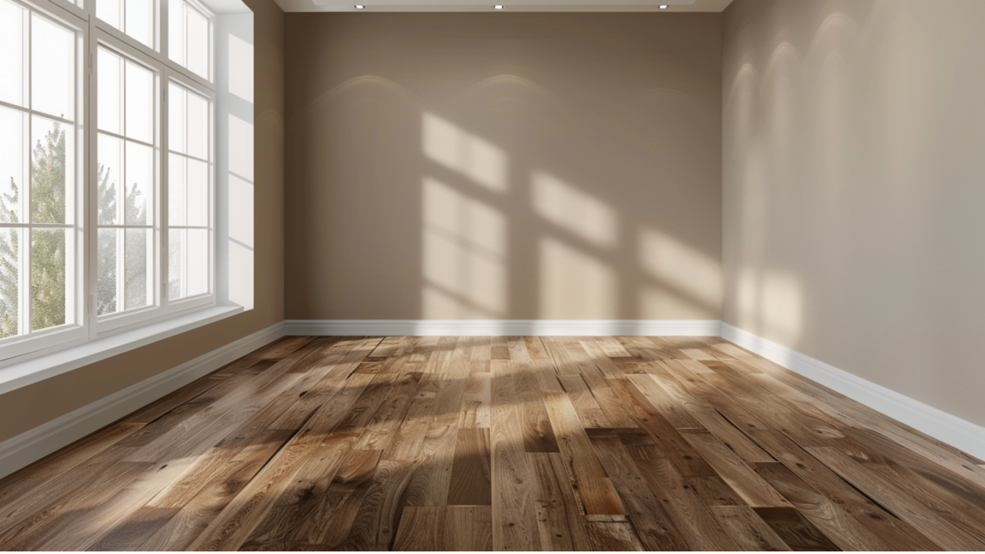 Newly painted room with smooth brown colored walls